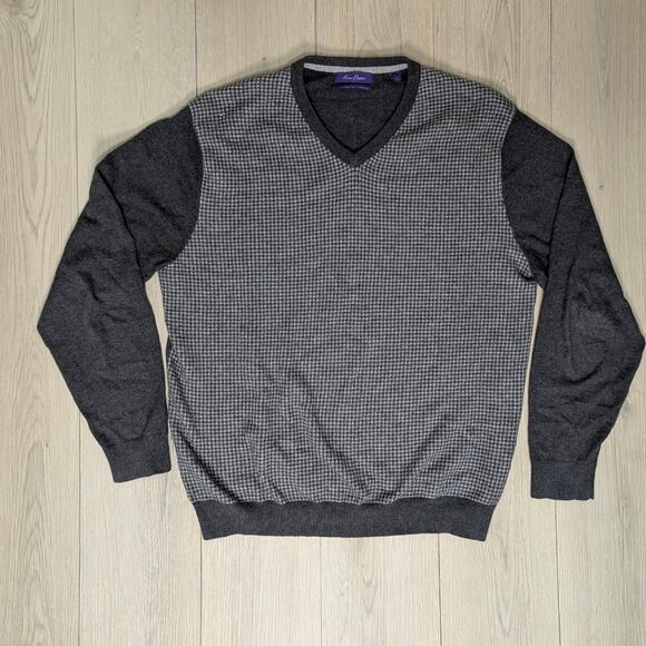 Alan Flusser two tone knit long sleeve v neck sz large gray and dark gray shirt - Picture 1 of 5